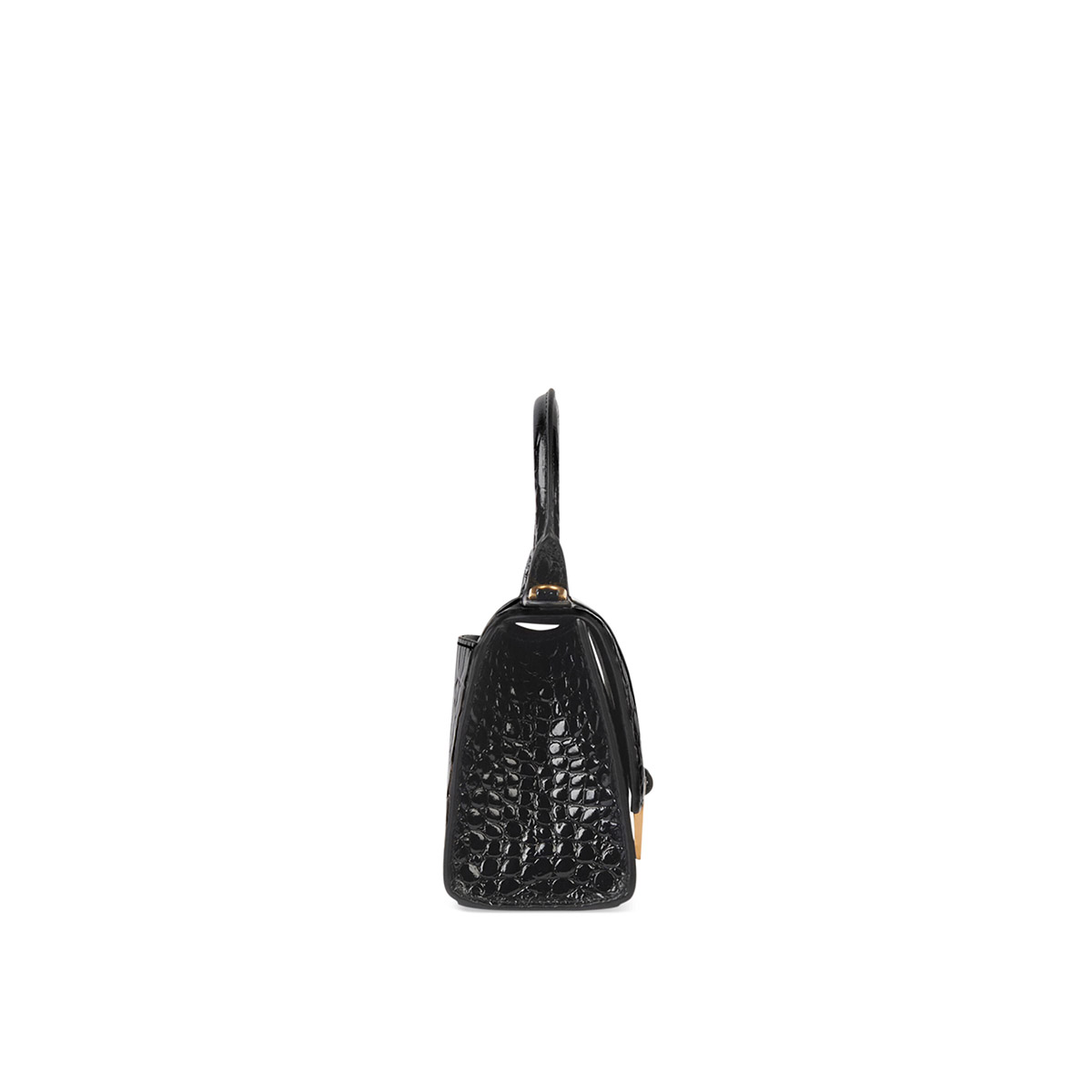 BALENCIAGA Hourglass XS Handbag In Crocodile Embossed - Black & Gold Hardware