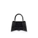 BALENCIAGA Hourglass XS Handbag In Crocodile Embossed - Black & Black Hardware