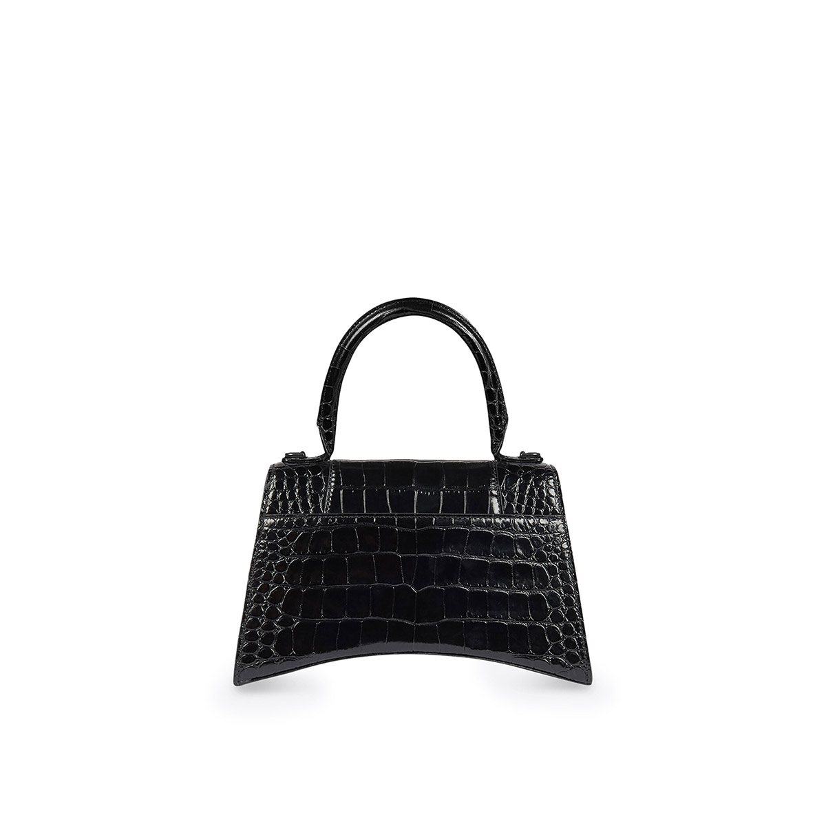 BALENCIAGA Hourglass XS Handbag In Crocodile Embossed - Black & Black Hardware