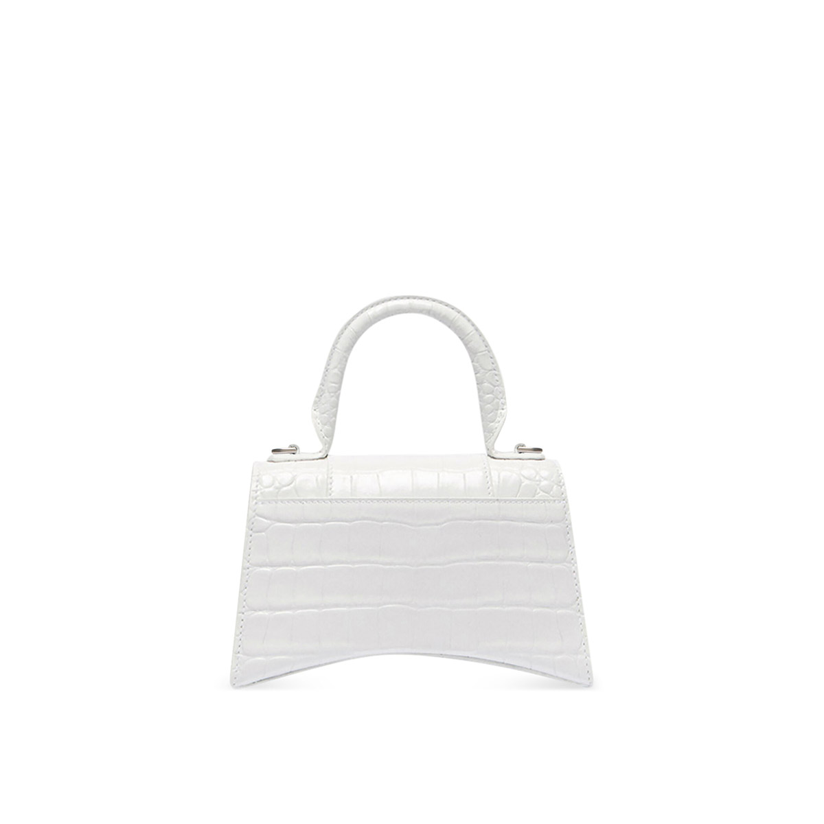 BALENCIAGA Hourglass XS Handbag In Crocodile Embossed - White & Silver Hardware