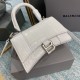 BALENCIAGA Hourglass XS Handbag In Crocodile Embossed - White & Silver Hardware