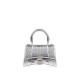 BALENCIAGA Hourglass XS Handbag In Crocodile Embossed - Silver & Silver Hardware