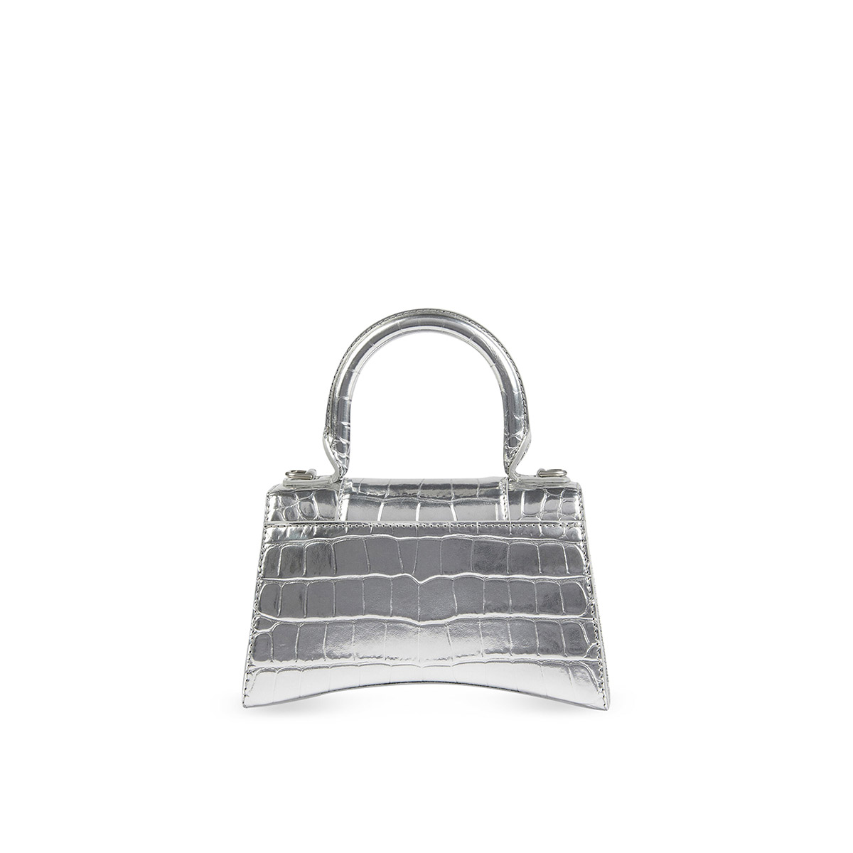 BALENCIAGA Hourglass XS Handbag In Crocodile Embossed - Silver & Silver Hardware