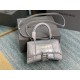 BALENCIAGA Hourglass XS Handbag In Crocodile Embossed - Silver & Silver Hardware