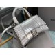 BALENCIAGA Hourglass XS Handbag In Crocodile Embossed - Silver & Silver Hardware