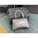 BALENCIAGA Hourglass XS Handbag In Crocodile Embossed - Silver & Silver Hardware