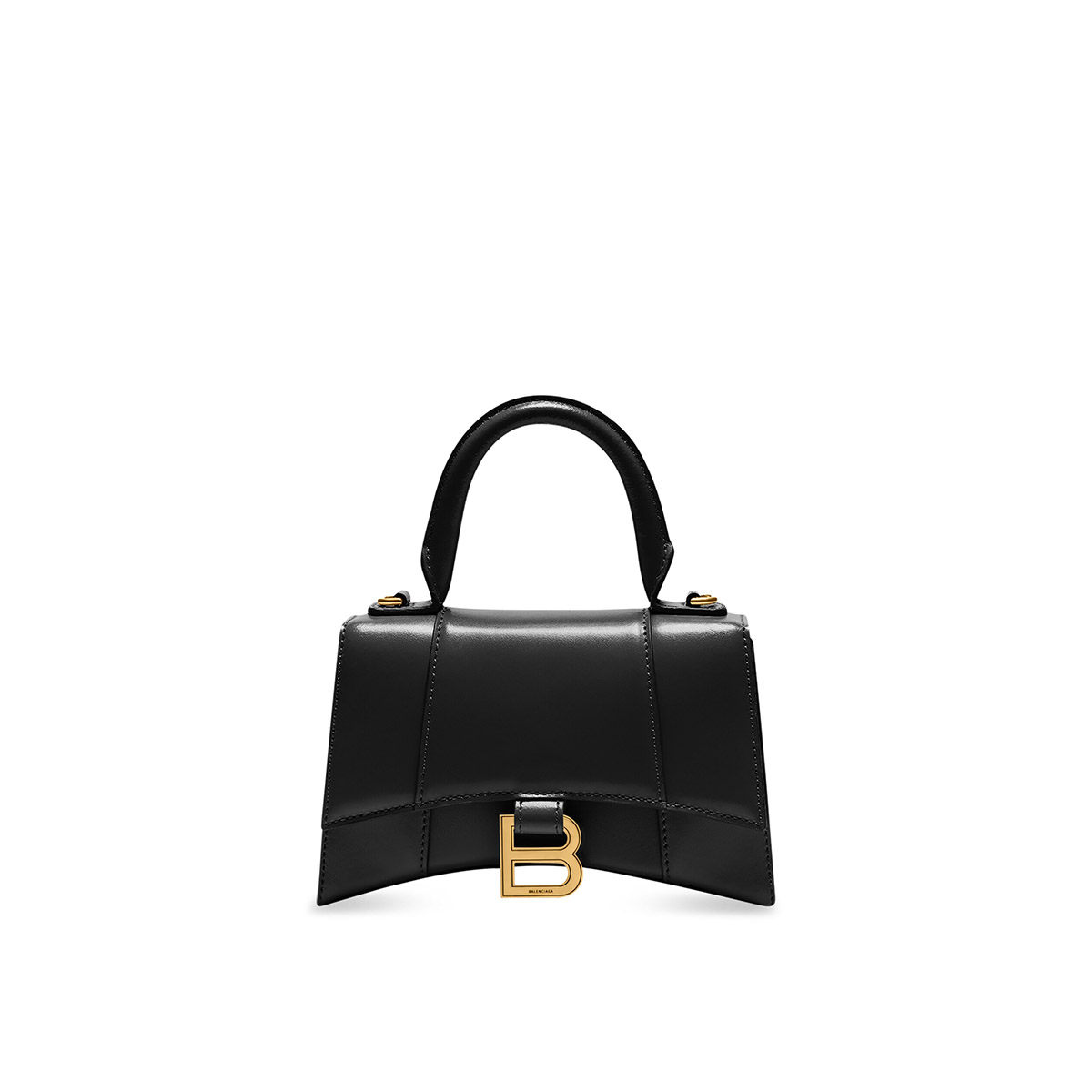 BALENCIAGA Hourglass XS Handbag In Calfskin Leather - Black & Gold Hardware