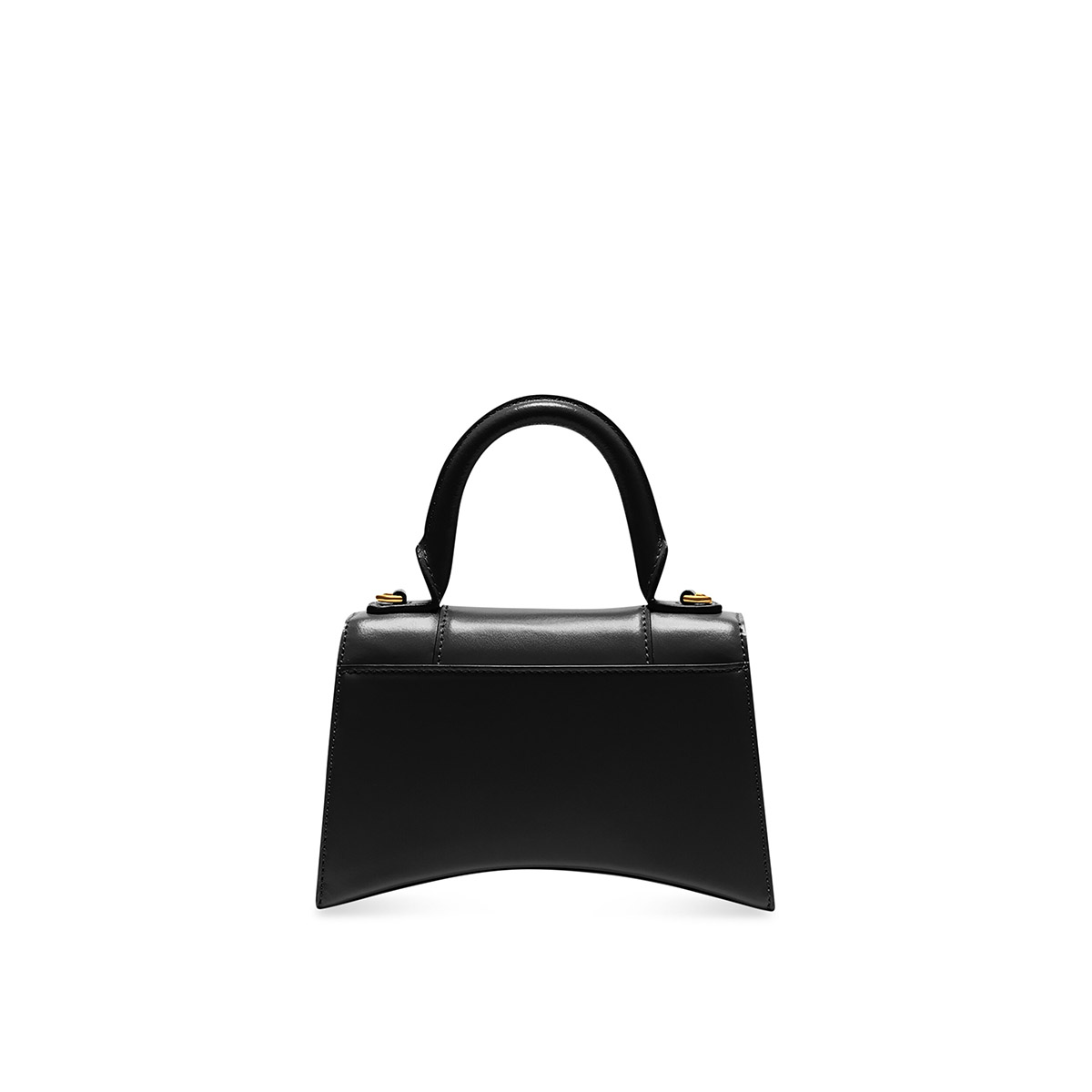 BALENCIAGA Hourglass XS Handbag In Calfskin Leather - Black & Gold Hardware