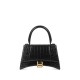 BALENCIAGA Hourglass Small Handbag In Crocodile Embossed - Black & Gold Hardware