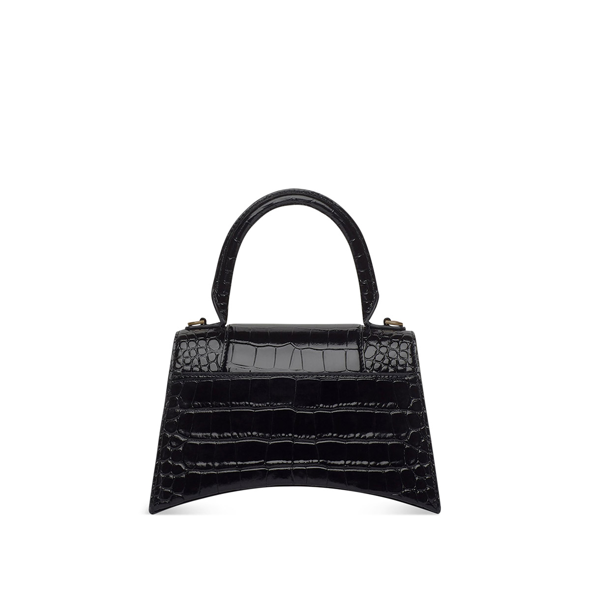 BALENCIAGA Hourglass Small Handbag In Crocodile Embossed - Black & Gold Hardware