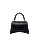 BALENCIAGA Hourglass Small Handbag In Crocodile Embossed - Black & Gold Hardware