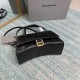 BALENCIAGA Hourglass Small Handbag In Crocodile Embossed - Black & Gold Hardware