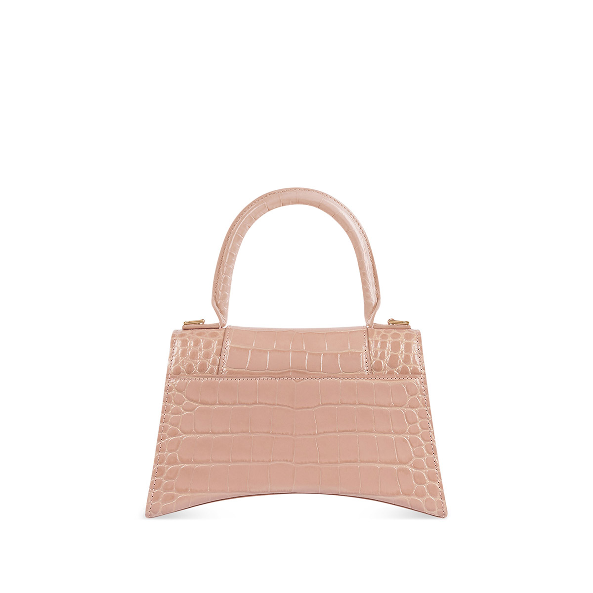 BALENCIAGA Hourglass Small Handbag In Crocodile Embossed - Nude & Gold Hardware