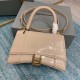 BALENCIAGA Hourglass Small Handbag In Crocodile Embossed - Nude & Gold Hardware