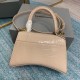 BALENCIAGA Hourglass Small Handbag In Crocodile Embossed - Nude & Gold Hardware