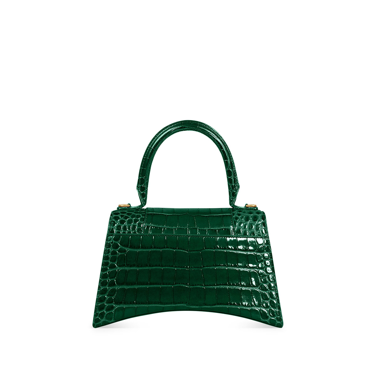 BALENCIAGA Hourglass Small Handbag In Crocodile Embossed - Dark Green & Gold Hardware