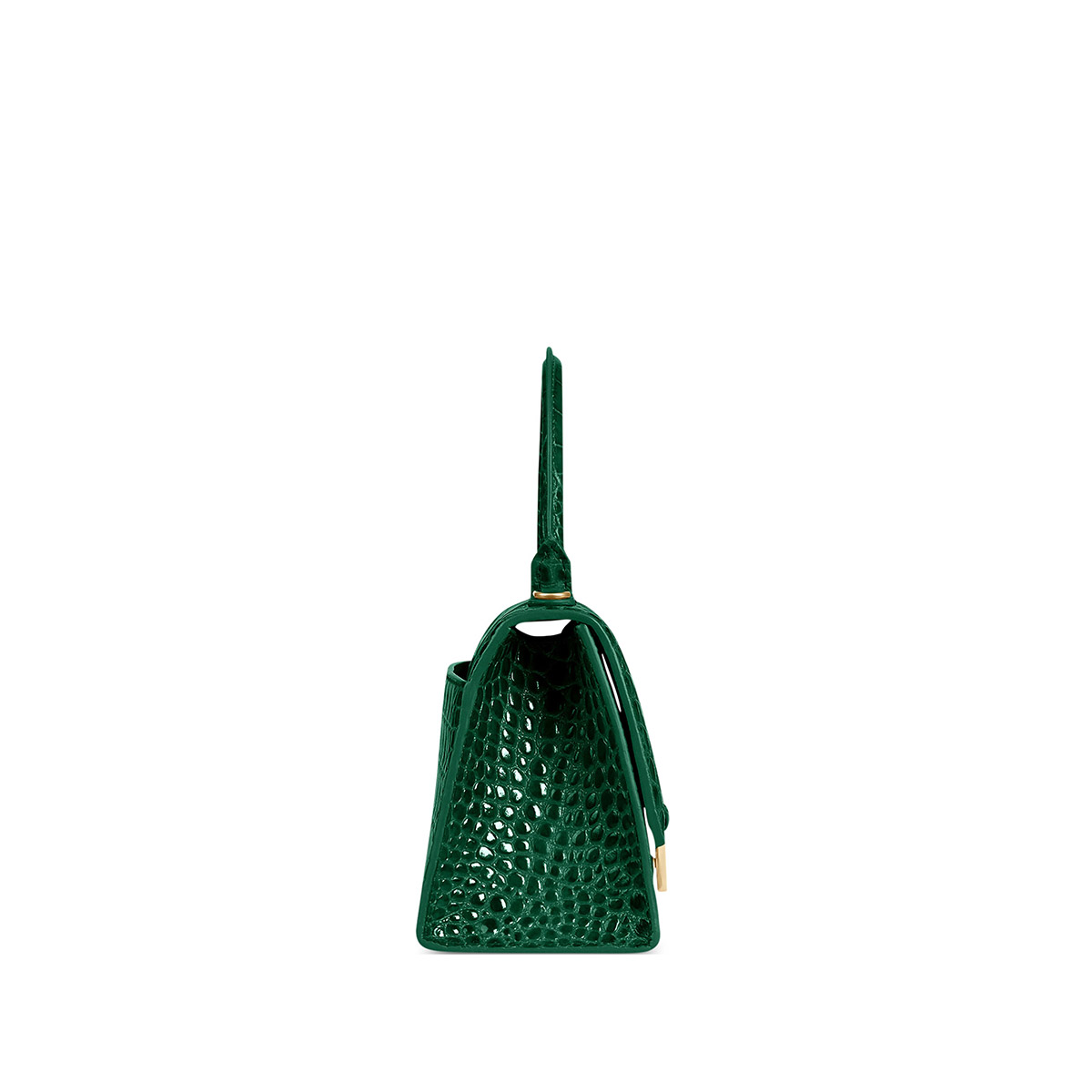 BALENCIAGA Hourglass Small Handbag In Crocodile Embossed - Dark Green & Gold Hardware