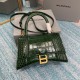 BALENCIAGA Hourglass Small Handbag In Crocodile Embossed - Dark Green & Gold Hardware