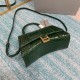 BALENCIAGA Hourglass Small Handbag In Crocodile Embossed - Dark Green & Gold Hardware