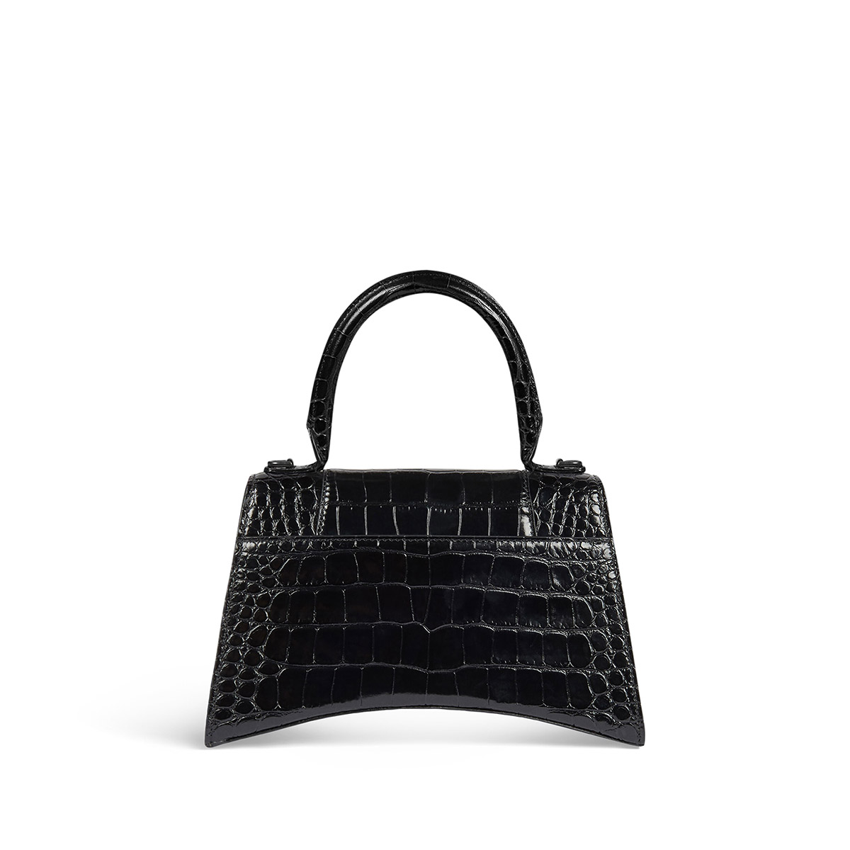 BALENCIAGA Hourglass Small Handbag In Crocodile Embossed - Black & Black Hardware