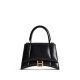 BALENCIAGA Hourglass Small Handbag In Calfskin Leather - Black & Gold Hardware