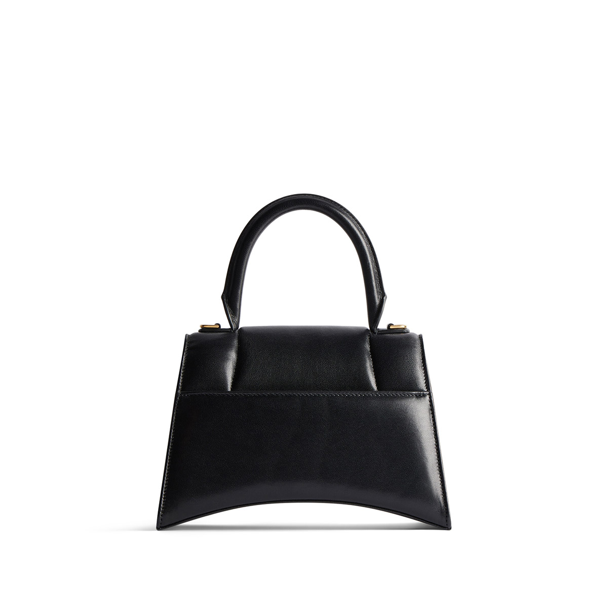 BALENCIAGA Hourglass Small Handbag In Calfskin Leather - Black & Gold Hardware