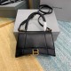 BALENCIAGA Hourglass Small Handbag In Calfskin Leather - Black & Gold Hardware