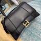 BALENCIAGA Hourglass Small Handbag In Calfskin Leather - Black & Gold Hardware