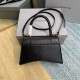 BALENCIAGA Hourglass Small Handbag In Calfskin Leather - Black & Gold Hardware