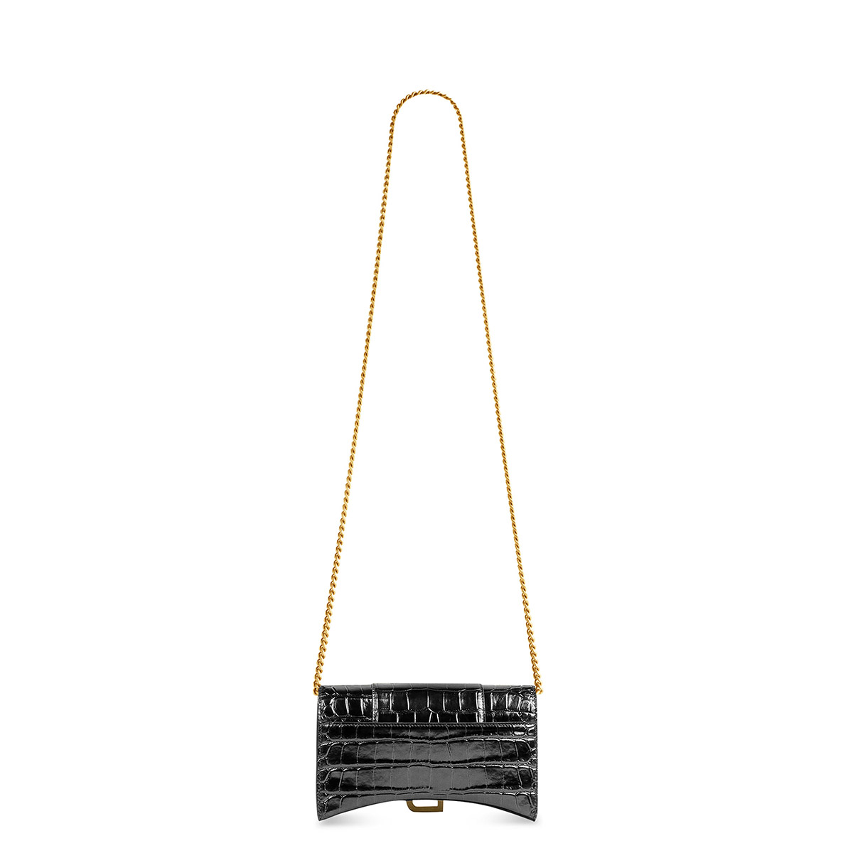 BALENCIAGA Hourglass Wallet On Chain In Crocodile Embossed Leather - Black & Gold Hardware