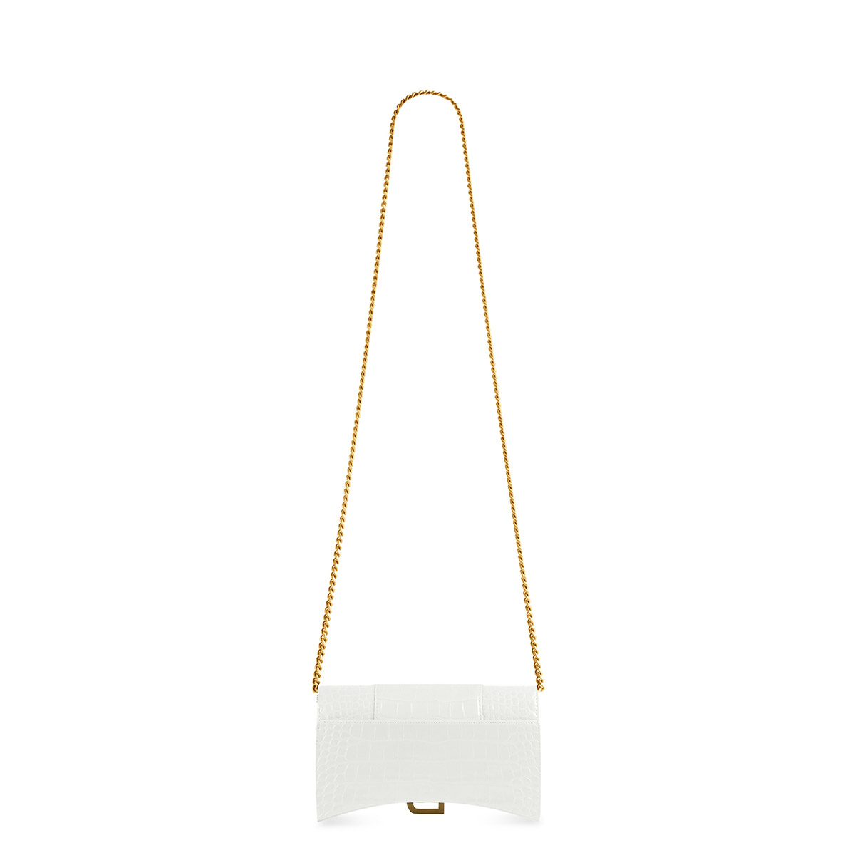 BALENCIAGA Hourglass Wallet On Chain In Crocodile Embossed Leather - White & Gold Hardware