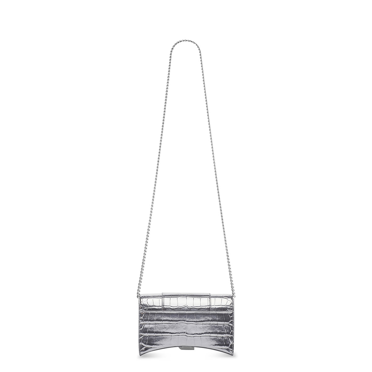 BALENCIAGA Hourglass Wallet On Chain In Crocodile Embossed Leather - Silver & Silver Hardware