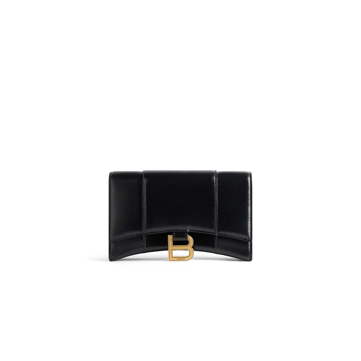 BALENCIAGA Hourglass Wallet On Chain In Calfskin Leather - Black & Gold Hardware