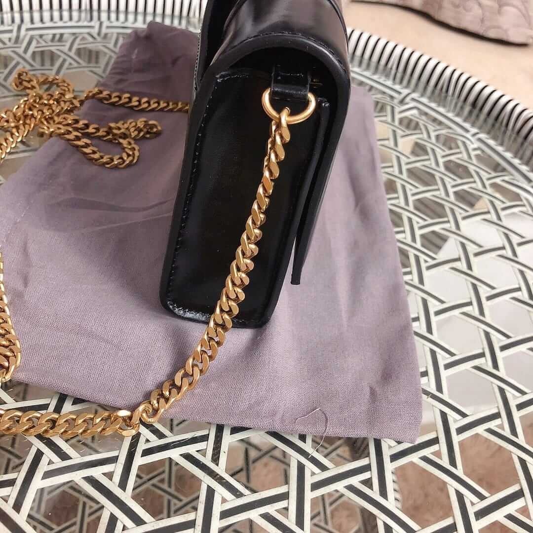 BALENCIAGA Hourglass Wallet On Chain In Calfskin Leather - Black & Gold Hardware