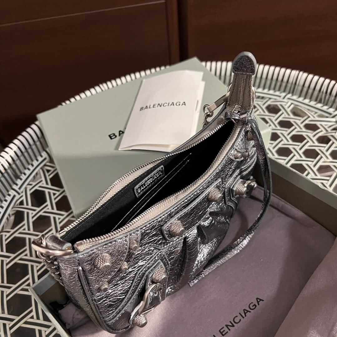 BALENCIAGA Le Cagole Mini Bag With Chain In Lambskin - Silver