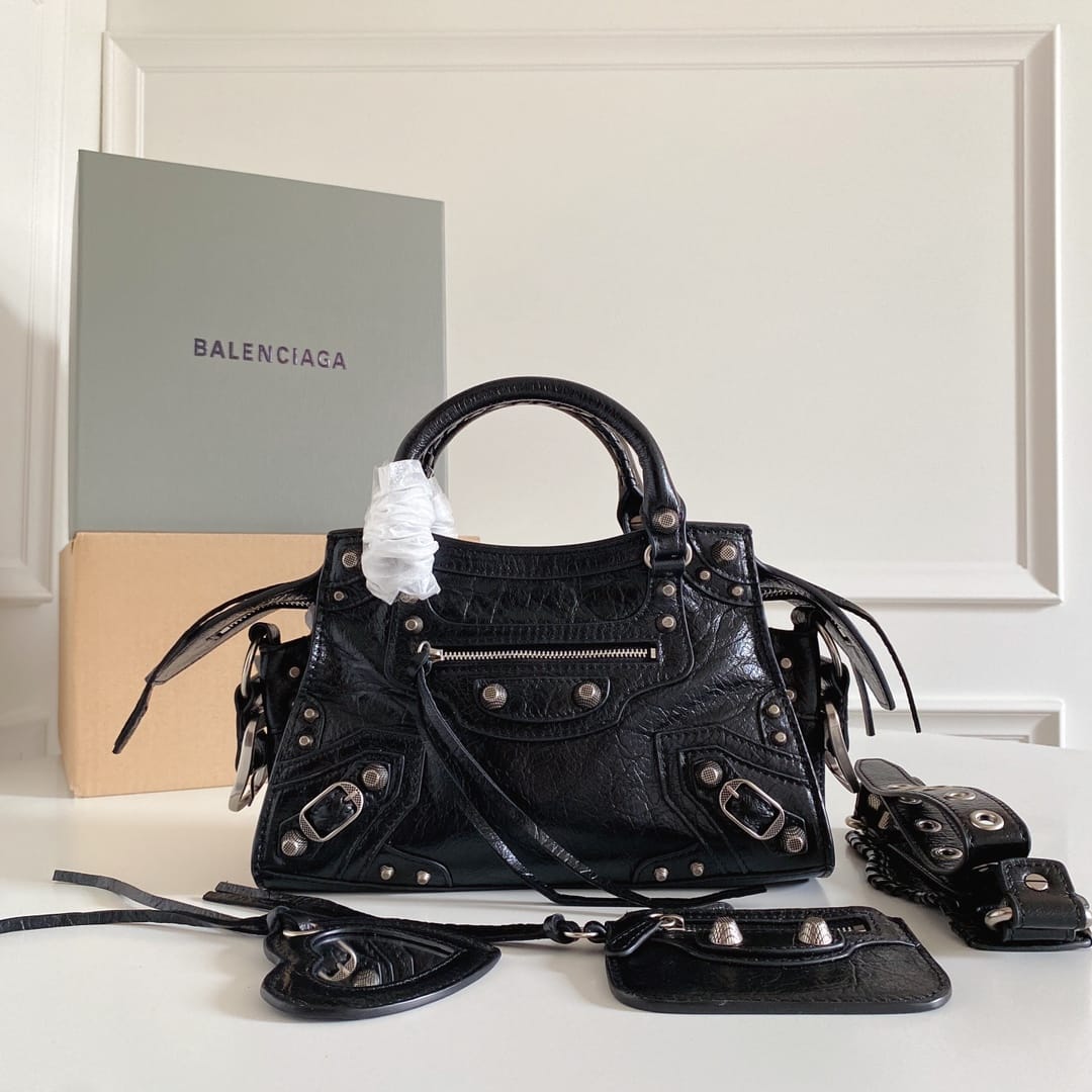 BALENCIAGA  Neo Cagole City XS Handbag In Lambskin - Black