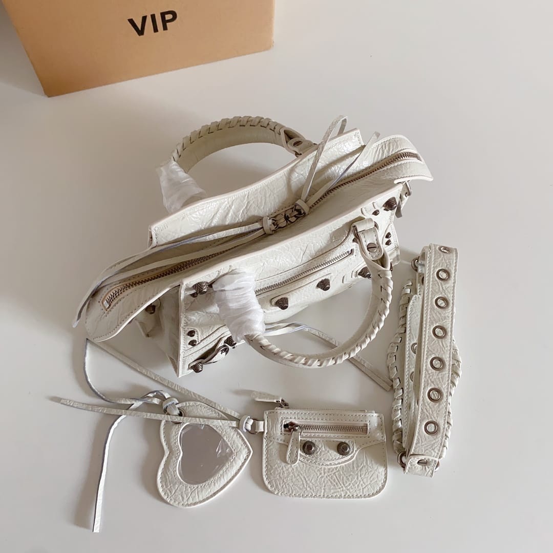 BALENCIAGA  Neo Cagole City XS Handbag In Lambskin - White