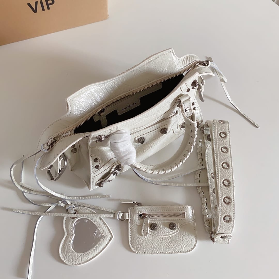 BALENCIAGA  Neo Cagole City XS Handbag In Lambskin - White