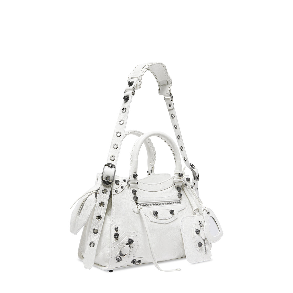 BALENCIAGA  Neo Cagole City Small Handbag In Lambskin - White