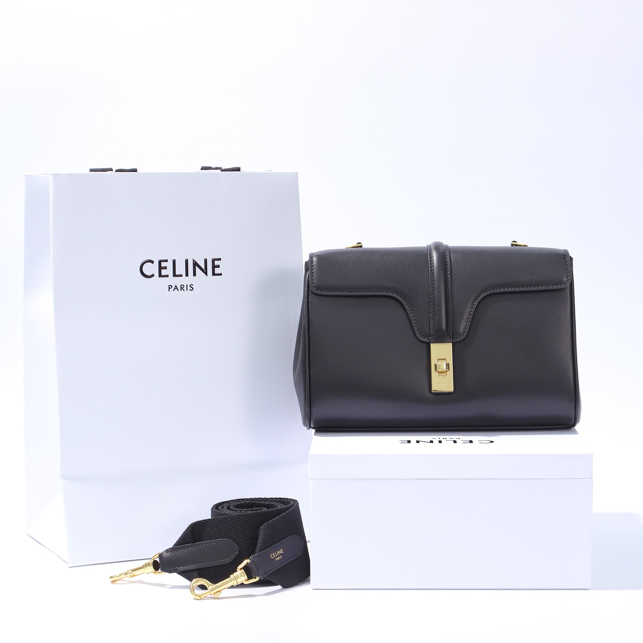 CELINE Teen Soft 16 Bag in Smooth Calfskin - Black