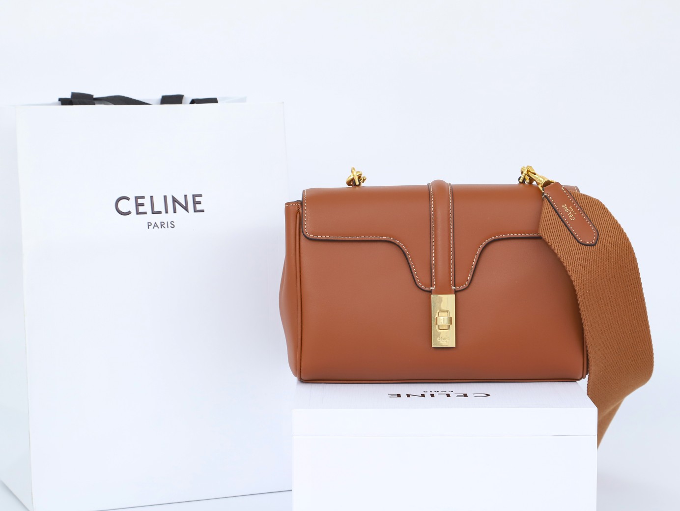 CELINE Teen Soft 16 Bag in Smooth Calfskin - Tan