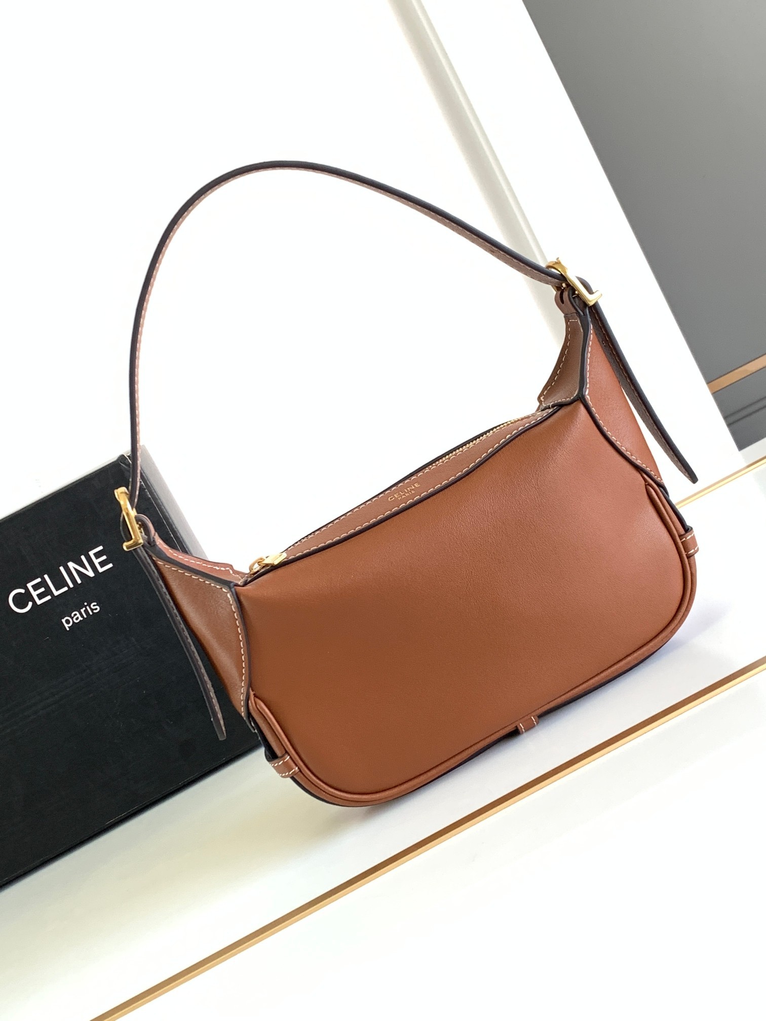 CELINE Mini Romy Bag in Supple Calfskin - Tan