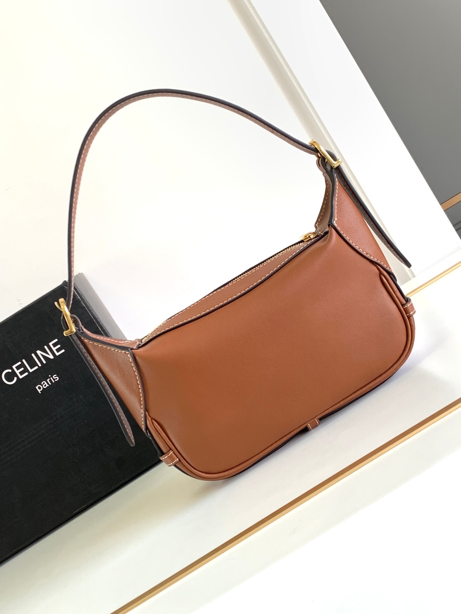 CELINE Mini Romy Bag in Supple Calfskin - Tan