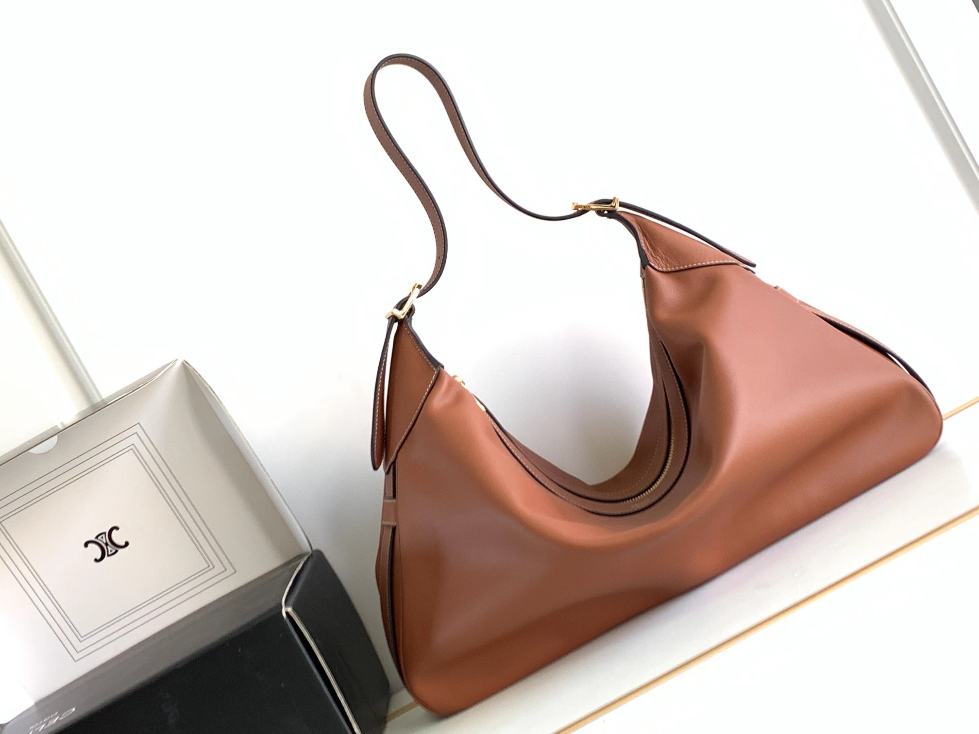 CELINE Large Romy Bag in Supple Calfskin - Tan