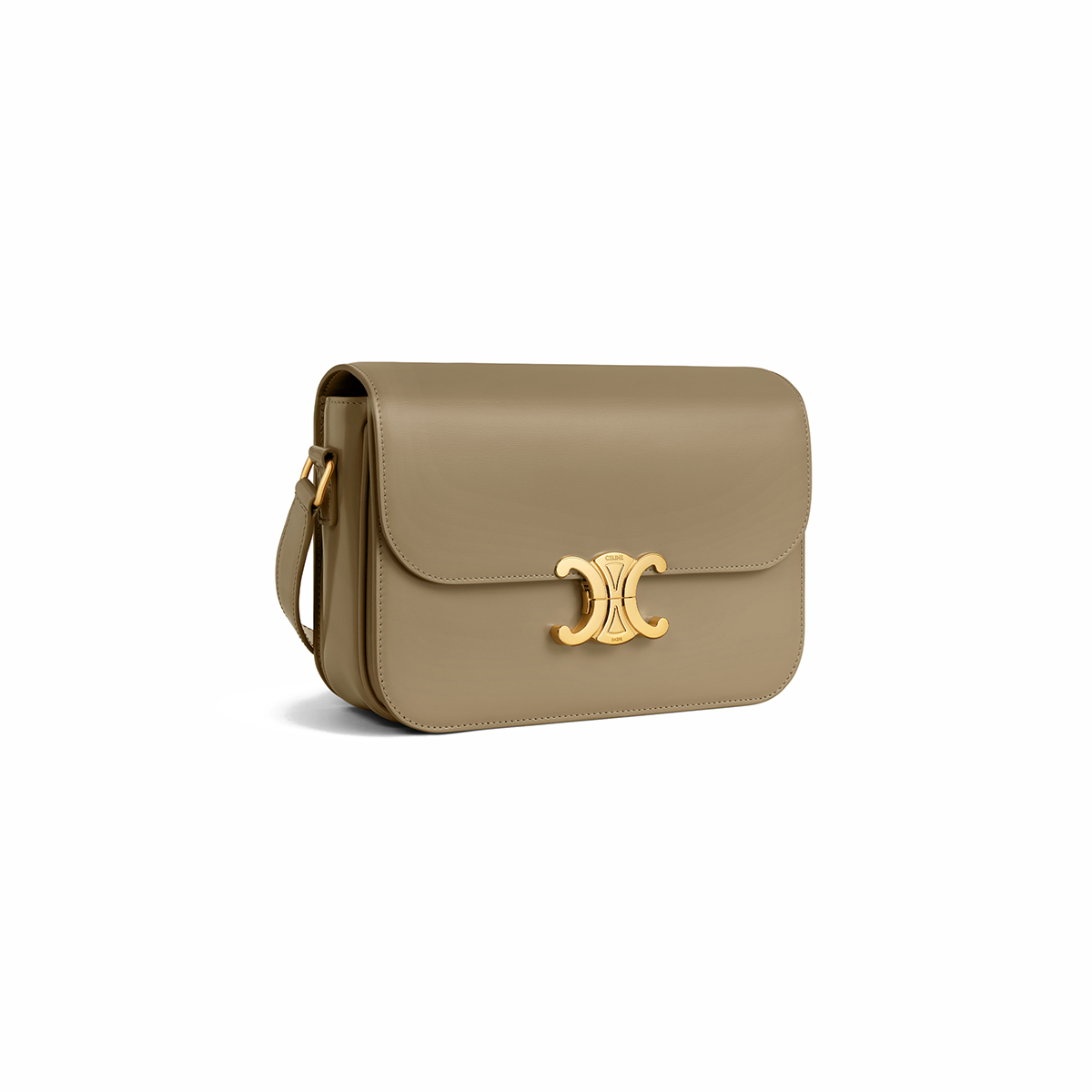 CELINE Classique Triomphe Bag In Shiny Calfskin - Brown Sepia