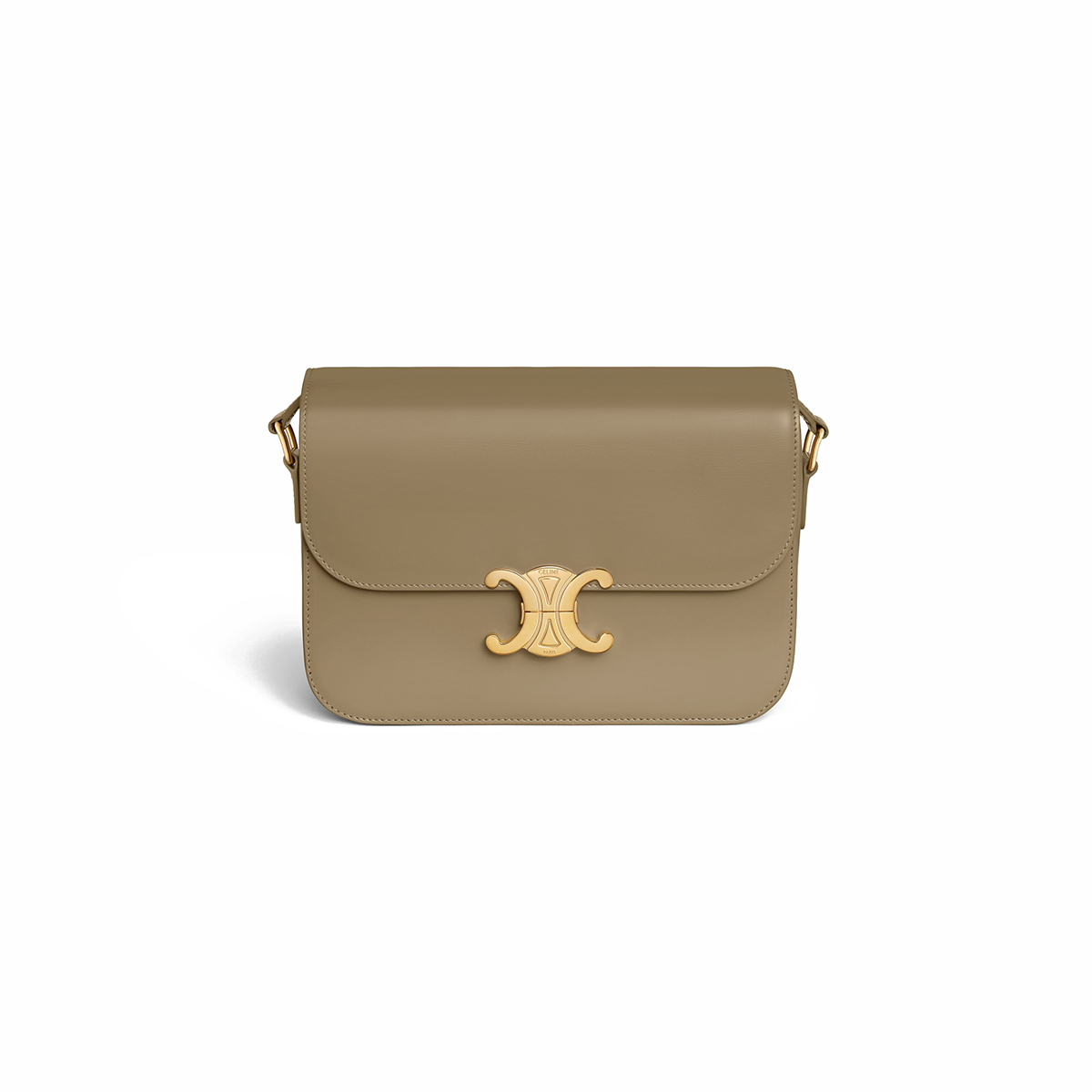 CELINE Classique Triomphe Bag In Shiny Calfskin - Brown Sepia