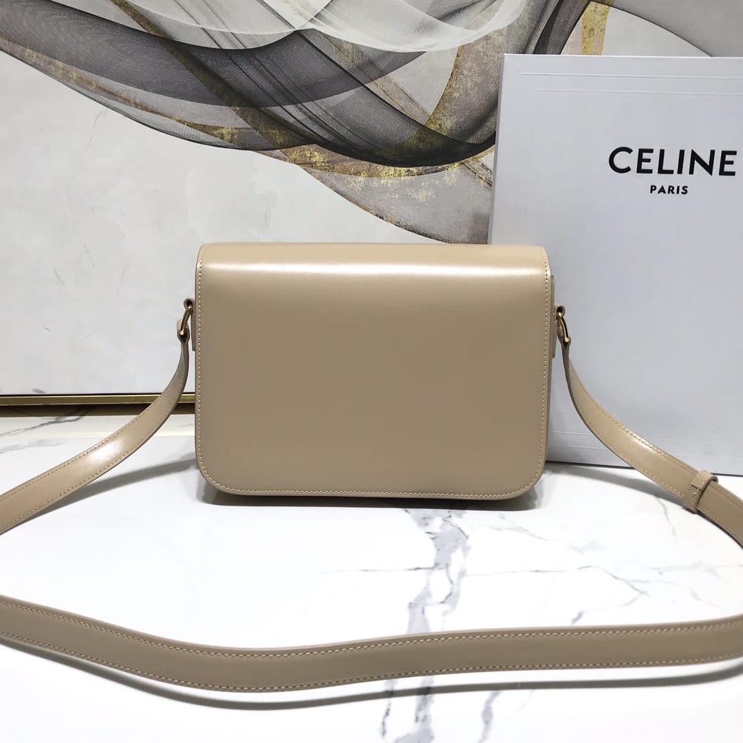 CELINE Classique Triomphe Bag In Shiny Calfskin - Brown Sepia