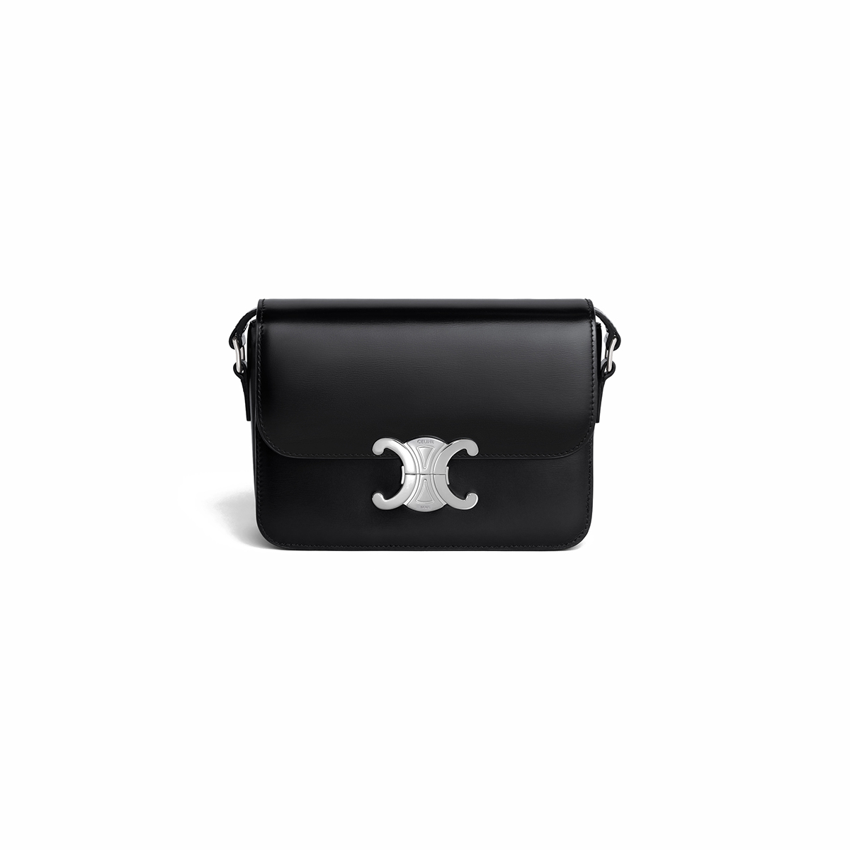 CELINE Teen Triomphe Bag In Shiny Calfskin - Black & Silver