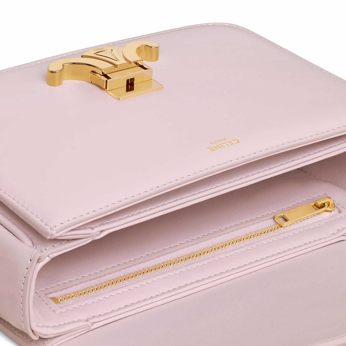 CELINE Teen Triomphe Bag In Shiny Calfskin - Pastel Pink