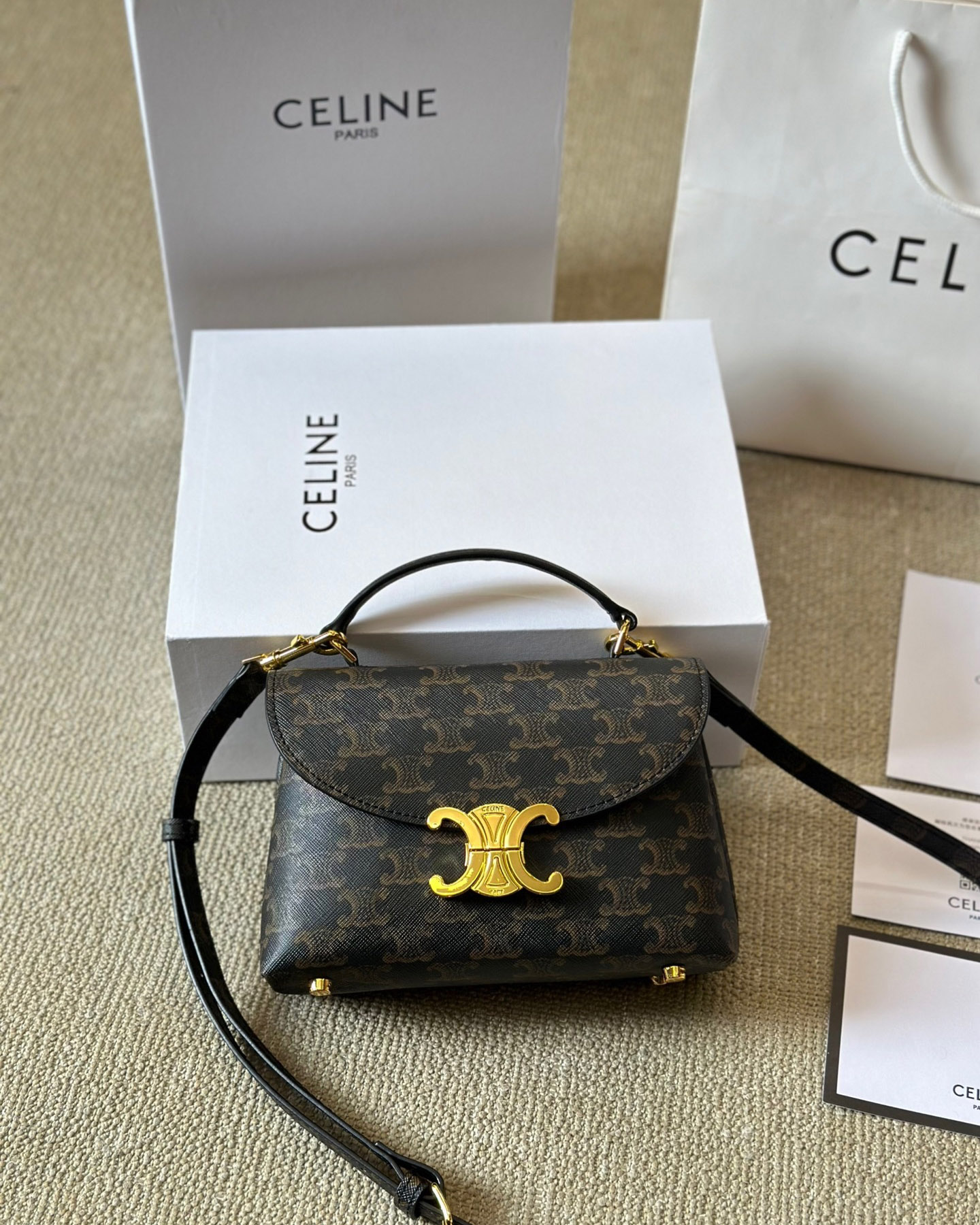 CELINE Teen Nino Bag In Triomphe Canvas And Calfskin - Black